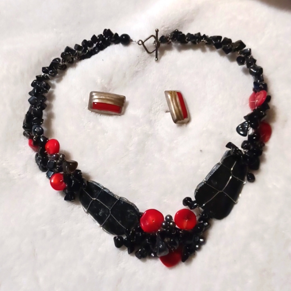 handmade necklace Red Agates And Polished Rock